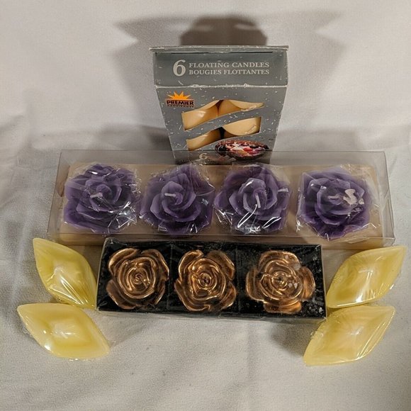 Purple Gold Floral Floating Candles Flowers Roses Tealights 4 sets 17 Candles - Picture 2 of 10